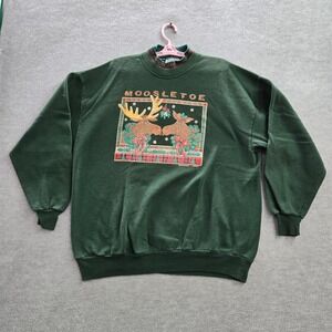 VINTAGE Morning Sun Women Sweatshirt 3X Green Moosletoe Kisses Graphic 90s USA